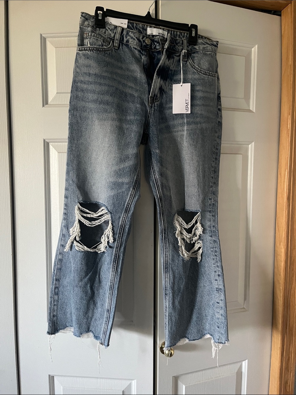 VERVET BY FLYING MONKEY Distressed Light Gray Wide Leg Jeans